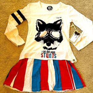 NWT Mini Shatsu White Long Sleeve Fox Graphic Dress 8